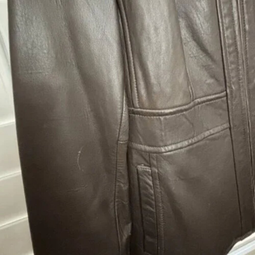 Anne Klein Chocolate Brown Leather Jacket Fitted Zip-Up Size Medium - Picture 5 of 8